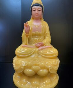 Tượng Quan Âm Bồ Tát áo vàng ngọc ngồi tòa sen – toàn thân