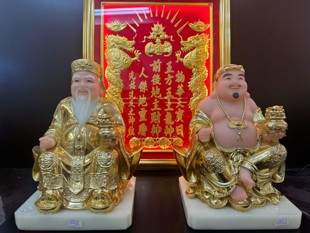Tượng Thần Tài Thổ Địa bột đá dát vàng