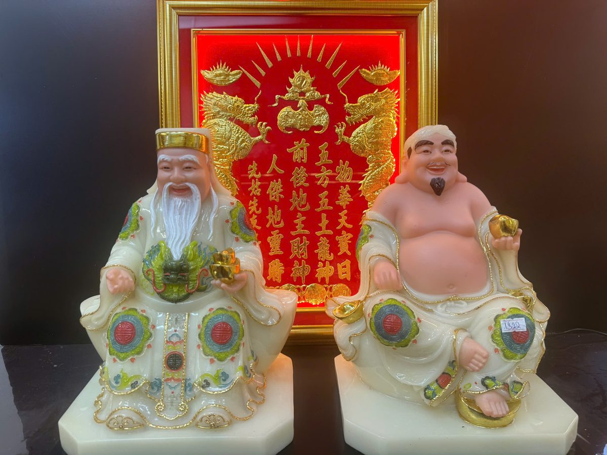 Tượng Thần Tài Thổ Địa bột đá hoa văn ngũ sắc