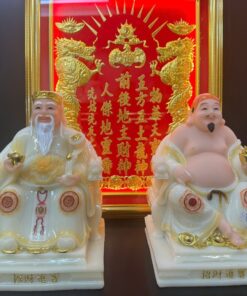 Tượng Thần Tài Thổ Địa bột đá trắng ngà đế vuông