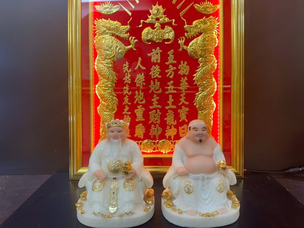 Tượng Thần Tài Thổ Địa bột đá trắng ngọc