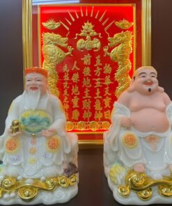 Tượng Thần Tài Thổ Địa bột đá trắng ngồi đá