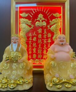 Tượng Thần Tài Thổ Địa bột đá vàng ngồi đá